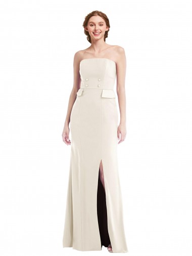 Achat Ivoire Trompette Sans bretelle Crêpe Stretch Longue Robes demoiselle d'honneur / Robes de bal