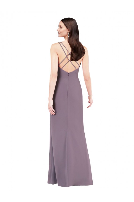 Achat Lavande foncée Colonne Mousseline Longue Formelles Robes demoiselle d'honneur / Robes de soirée