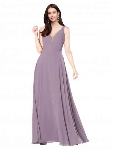 Achat Lavande foncée Fourreau Col V Mousseline Longue Formelles Robes demoiselle d'honneur / Robes de soirée