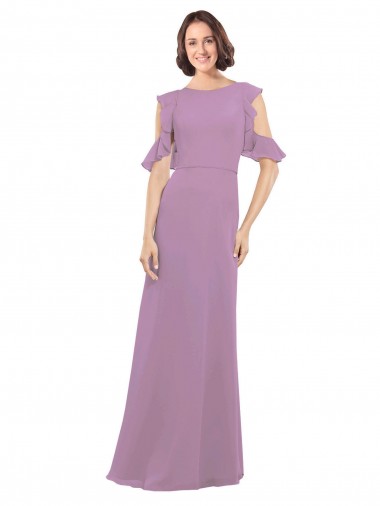 Achat Lavande foncée Trapèze Col Haut Mousseline Longue Robes demoiselle d'honneur