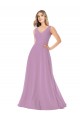 Achat Lavande foncée Trapèze Col V Mousseline Longue Robes demoiselle d'honneur