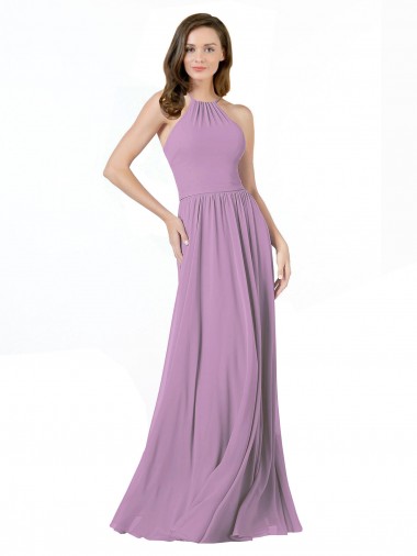 Achat Lavande foncée Trapèze Licou Mousseline Longue Robes demoiselle d'honneur