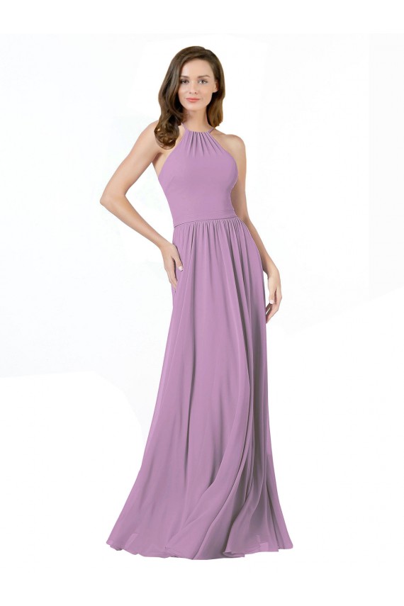 Achat Lavande foncée Trapèze Licou Mousseline Longue Robes demoiselle d'honneur