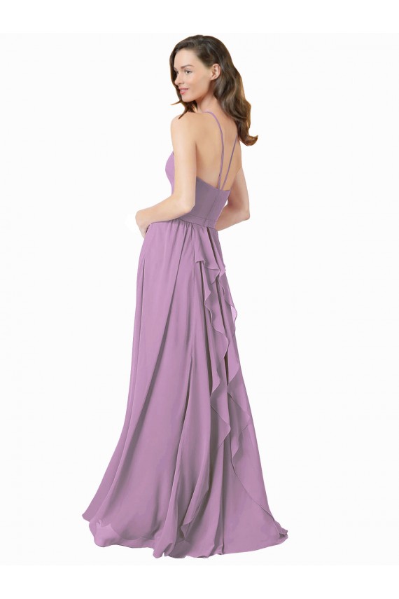 Achat Lavande foncée Trapèze Licou Mousseline Longue Robes demoiselle d'honneur