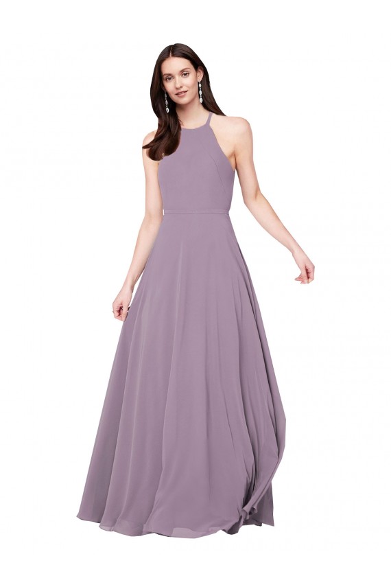 Achat Lavande foncée Trapèze Licou Mousseline Longue Robes demoiselle d'honneur
