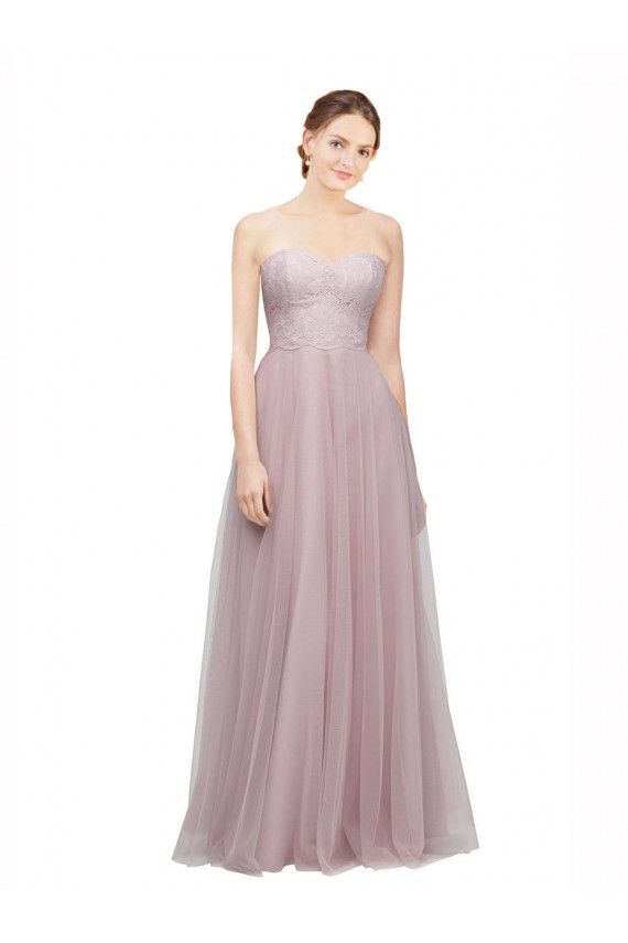 Achat Light Lilac Trapèze Tulle Dentelle Longue Robes demoiselle d'honneur