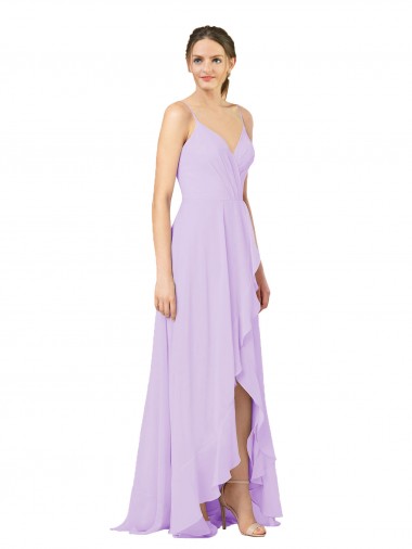 Achat Lilas Fourreau Col V Mousseline Longue Asymétrique Robes demoiselle d'honneur