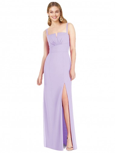 Achat Lilas Sirène Bretelles spaghetti Col V Sans bretelle Mousseline Longue Robes demoiselle d'honneur