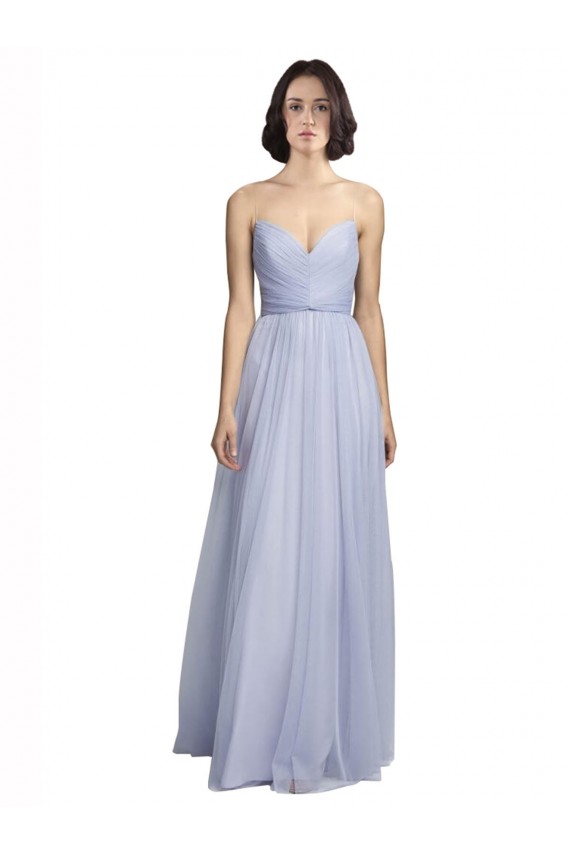 Achat Lilas Trapèze Bretelles spaghetti Tulle Longue Robes demoiselle d'honneur