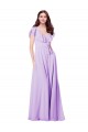 Achat Lilas Trapèze Col V Mousseline Longue Robes demoiselle d'honneur