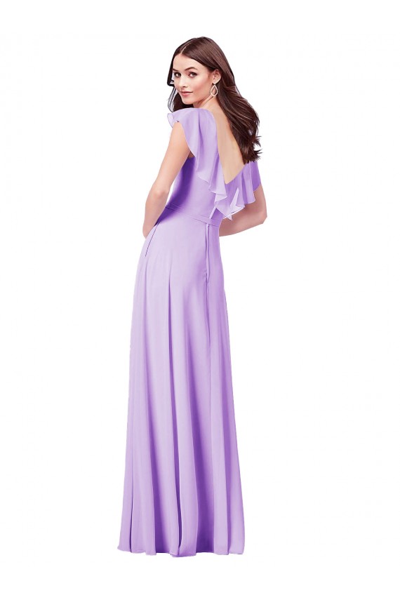 Achat Lilas Trapèze Col V Mousseline Longue Robes demoiselle d'honneur