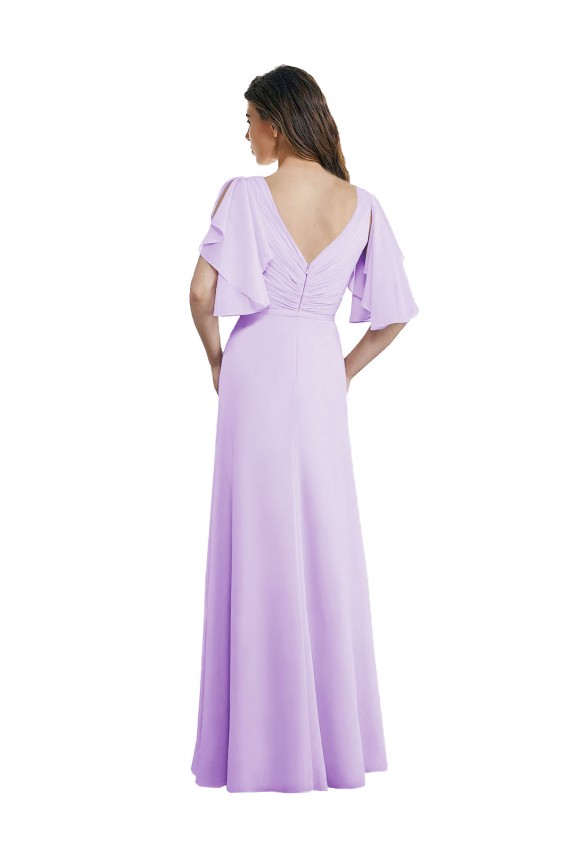 Achat Lilas Trapèze Col V Mousseline Longue Robes demoiselle d'honneur