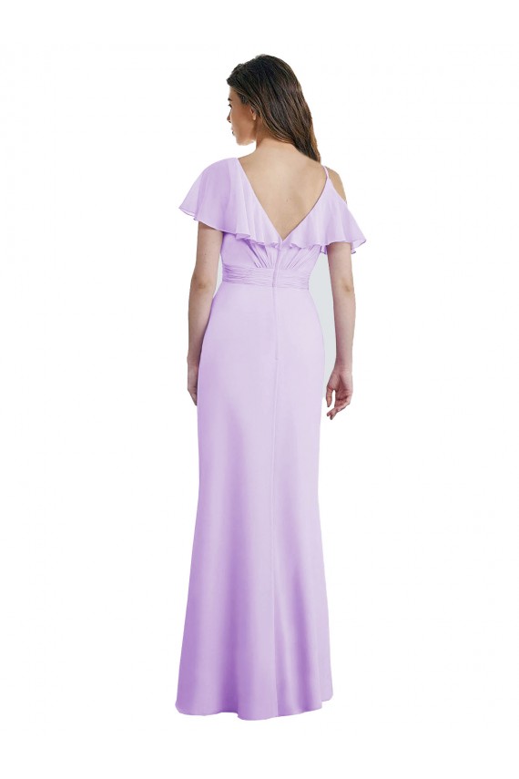 Achat Lilas Trapèze Col V Mousseline Longue Robes demoiselle d'honneur
