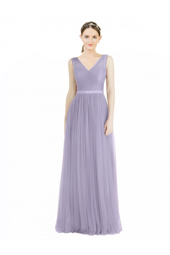 Achat Lilas Trapèze Col V Tulle Longue Robes demoiselle d'honneur