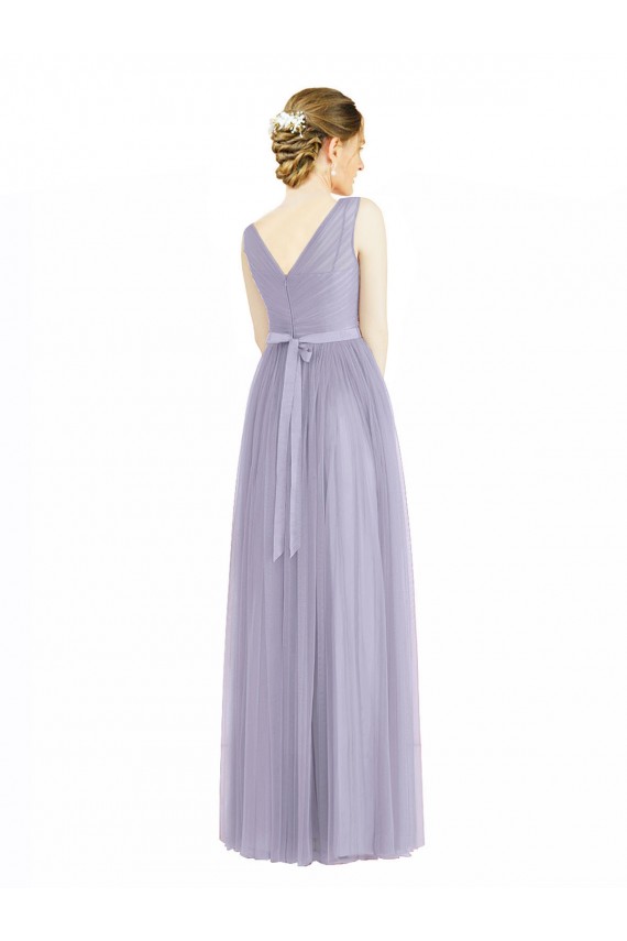 Achat Lilas Trapèze Col V Tulle Longue Robes demoiselle d'honneur