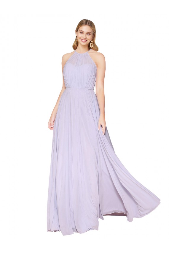 Achat Lilas Trapèze Licou Col Haut Mousseline Longue Formelles Robes demoiselle d'honneur / Robes de soirée / Robes de bal
