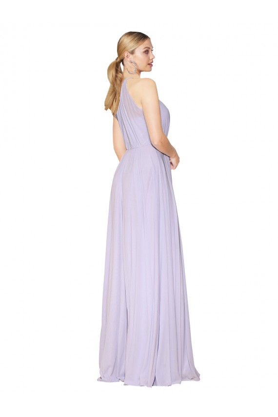 Achat Lilas Trapèze Licou Col Haut Mousseline Longue Formelles Robes demoiselle d'honneur / Robes de soirée / Robes de bal
