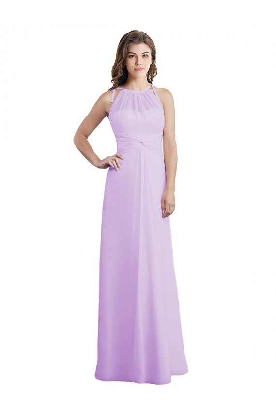 Achat Lilas Trapèze Licou Mousseline Longue Robes demoiselle d'honneur