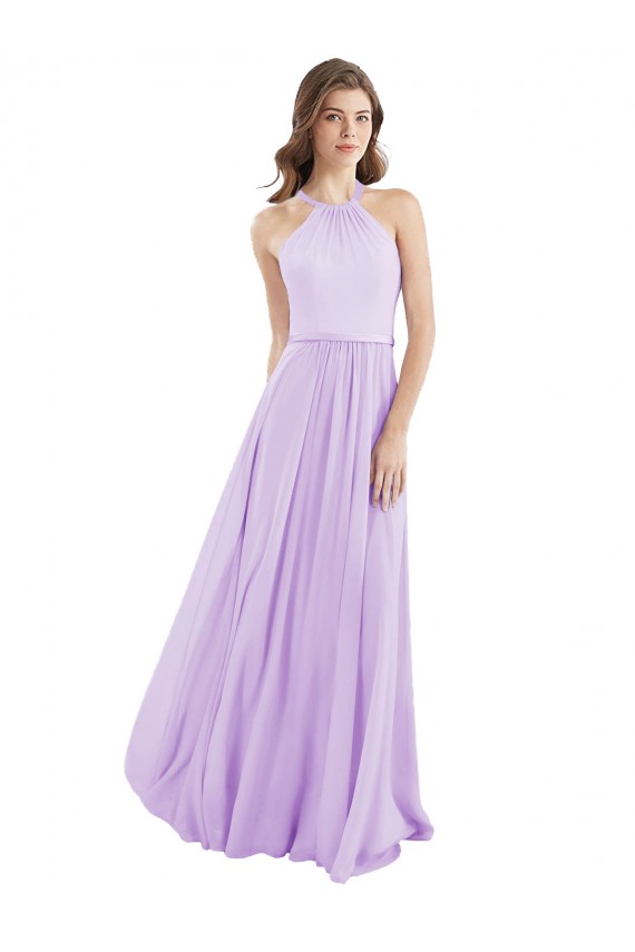 Achat Lilas Trapèze Licou Mousseline Longue Robes demoiselle d'honneur