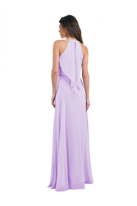 Achat Lilas Trapèze Licou Mousseline Longue Robes demoiselle d'honneur