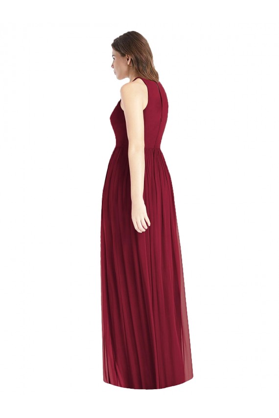 Achat Lilas Trapèze Licou Mousseline Longue Robes demoiselle d'honneur