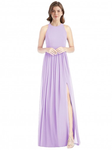 Achat Lilas Trapèze Licou Mousseline Longue Robes demoiselle d'honneur