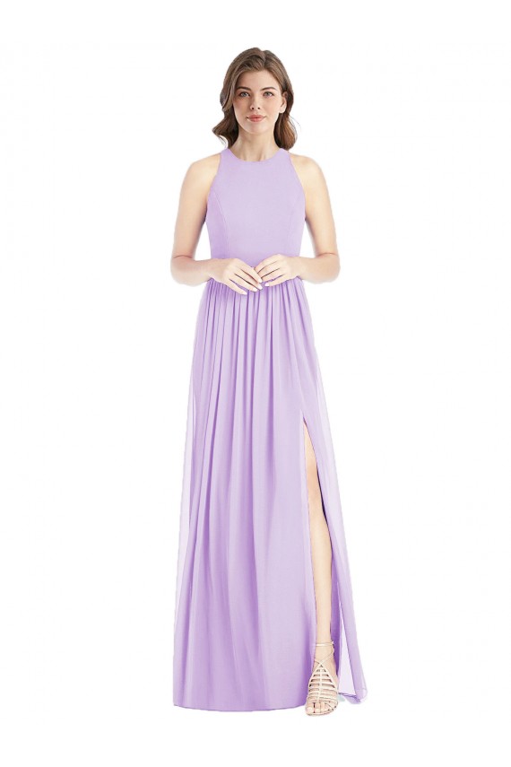 Achat Lilas Trapèze Licou Mousseline Longue Robes demoiselle d'honneur