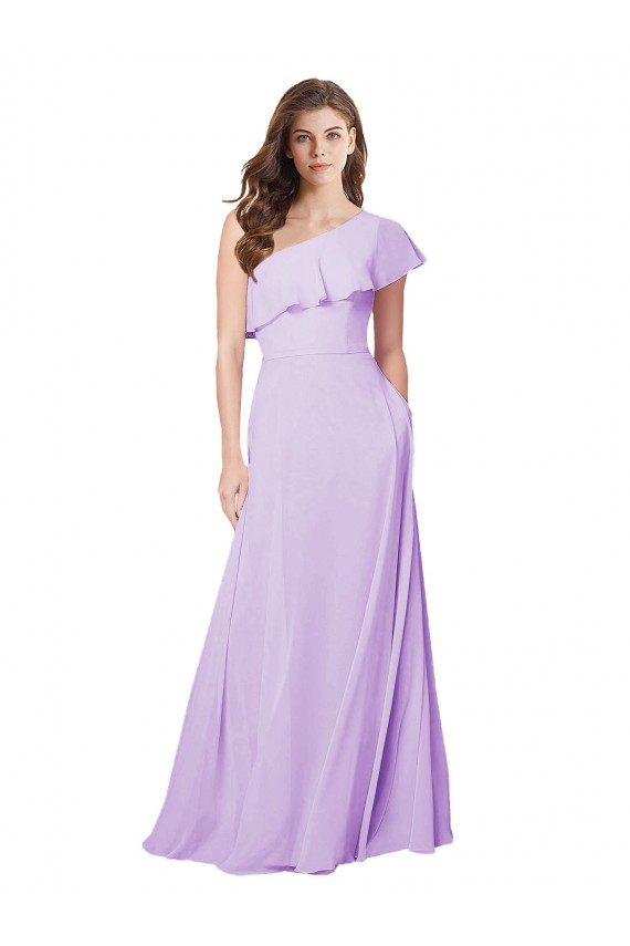 Achat Lilas Trapèze Mousseline Longue Robes demoiselle d'honneur