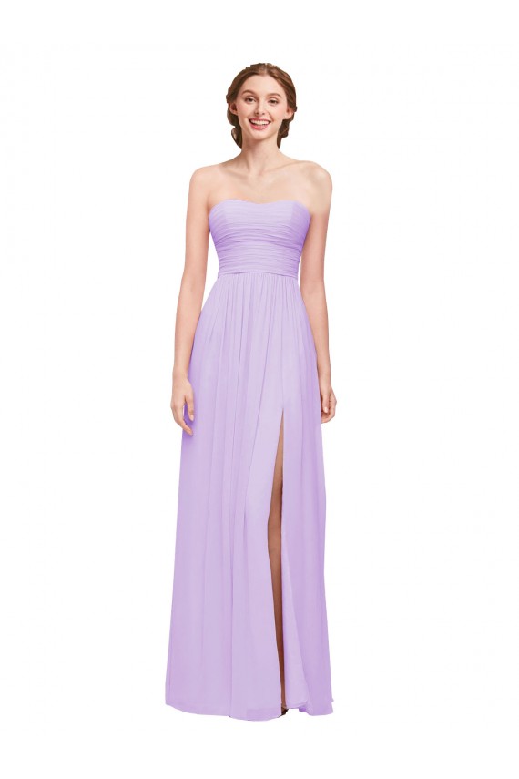 Achat Lilas Trapèze Sans bretelle Mousseline Longue Robes demoiselle d'honneur