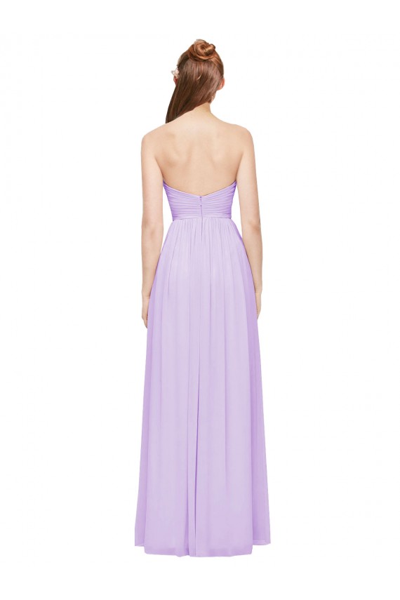 Achat Lilas Trapèze Sans bretelle Mousseline Longue Robes demoiselle d'honneur