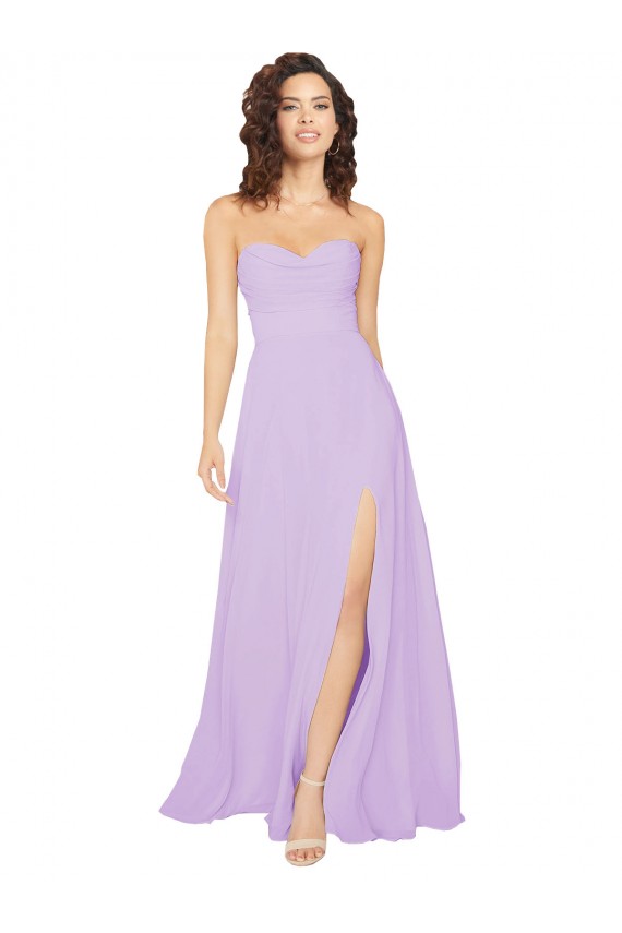Achat Lilas Trapèze Sans bretelle Mousseline Longue Robes demoiselle d'honneur