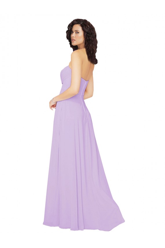 Achat Lilas Trapèze Sans bretelle Mousseline Longue Robes demoiselle d'honneur