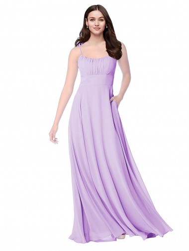 Achat Lilas Trapèze Scoop Mousseline Longue Robes demoiselle d'honneur