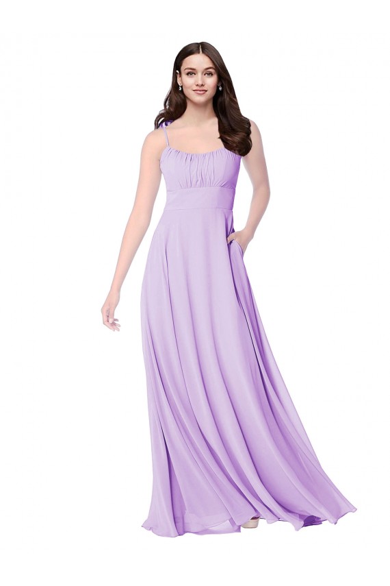 Achat Lilas Trapèze Scoop Mousseline Longue Robes demoiselle d'honneur