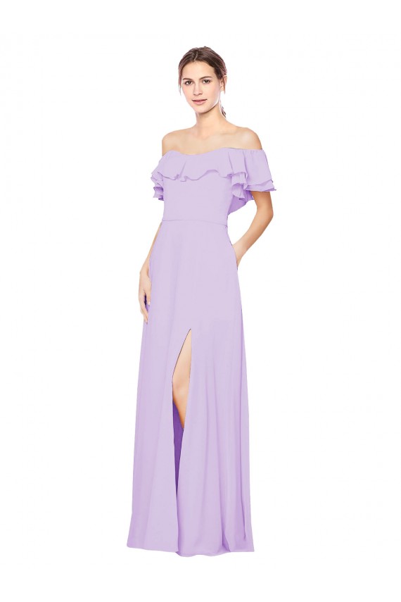 Achat Lilas Trapèze Épaule Dénudée Sans bretelle Mousseline Longue Robes demoiselle d'honneur