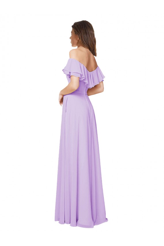 Achat Lilas Trapèze Épaule Dénudée Sans bretelle Mousseline Longue Robes demoiselle d'honneur