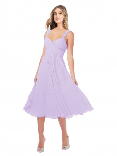 Achat Lilas Trapèze midi Mousseline Courte Asymétrique Robes demoiselle d'honneur / Robes de cocktail