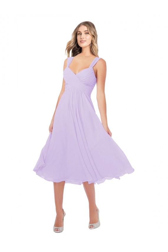 Achat Lilas Trapèze midi Mousseline Courte Asymétrique Robes demoiselle d'honneur / Robes de cocktail