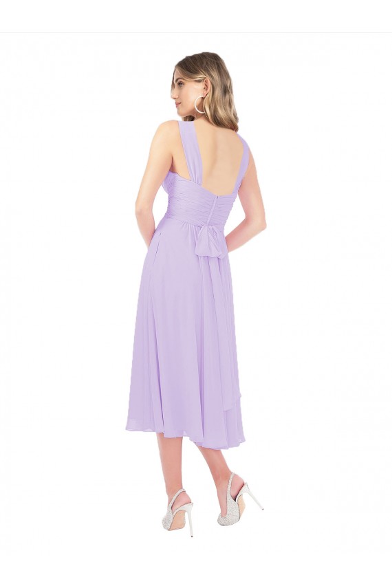 Achat Lilas Trapèze midi Mousseline Courte Asymétrique Robes demoiselle d'honneur / Robes de cocktail