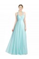 Achat Menthe verte Trapèze Bretelles spaghetti Tulle Longue Robes demoiselle d'honneur