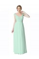 Achat Menthe verte Trapèze Col V Mousseline Dentelle Longue Robes demoiselle d'honneur