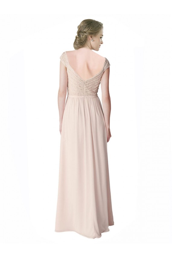 Achat Menthe verte Trapèze Col V Mousseline Dentelle Longue Robes demoiselle d'honneur