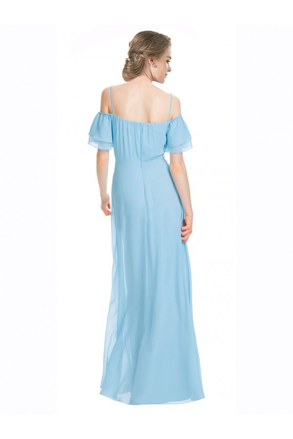 Achat Menthe verte Trapèze Épaule Dénudée Bretelles spaghetti Mousseline Longue Robes demoiselle d'honneur