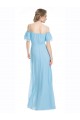 Achat Menthe verte Trapèze Épaule Dénudée Bretelles spaghetti Mousseline Longue Robes demoiselle d'honneur