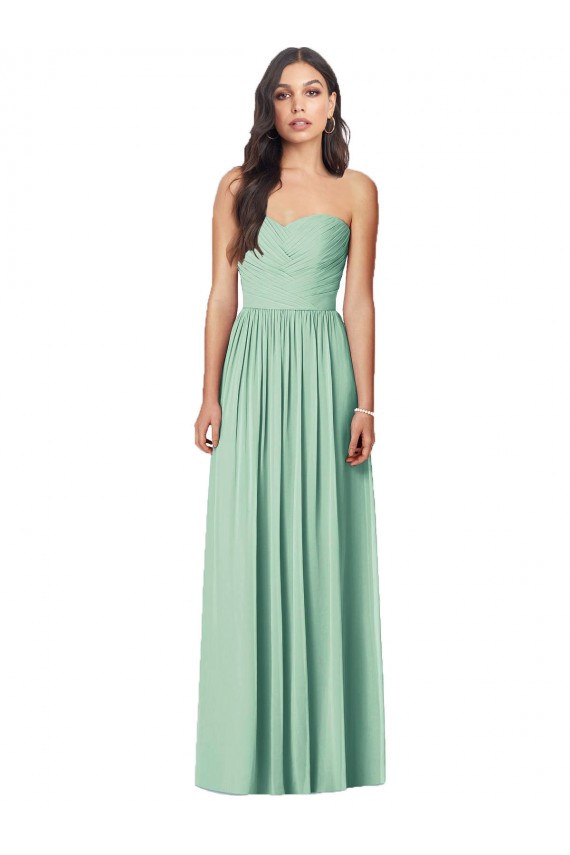 Achat Menthe verte Trompette Sans bretelle Mousseline Longue Robes demoiselle d'honneur