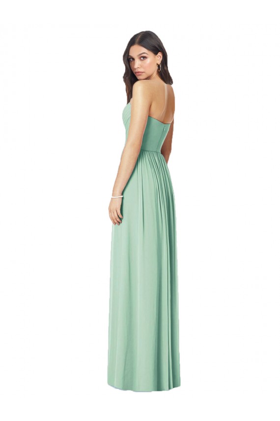 Achat Menthe verte Trompette Sans bretelle Mousseline Longue Robes demoiselle d'honneur