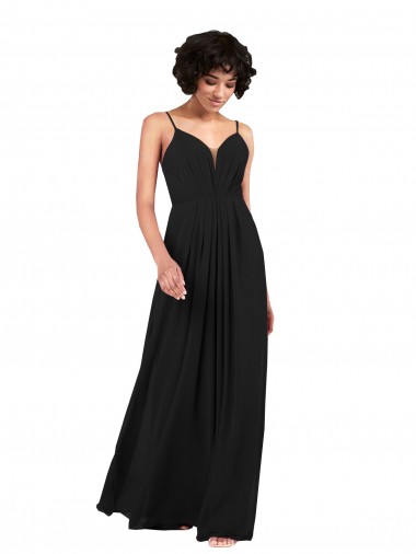 Achat Noir Colonne Col V Mousseline Longue Formelles Robes demoiselle d'honneur / Robes de soirée
