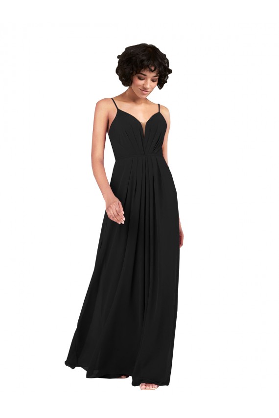 Achat Noir Colonne Col V Mousseline Longue Formelles Robes demoiselle d'honneur / Robes de soirée