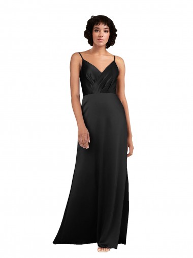 Achat Noir Colonne Col V Satiné Soyeux Longue Asymétrique Formelles Robes demoiselle d'honneur / Robes de soirée / Robes de bal