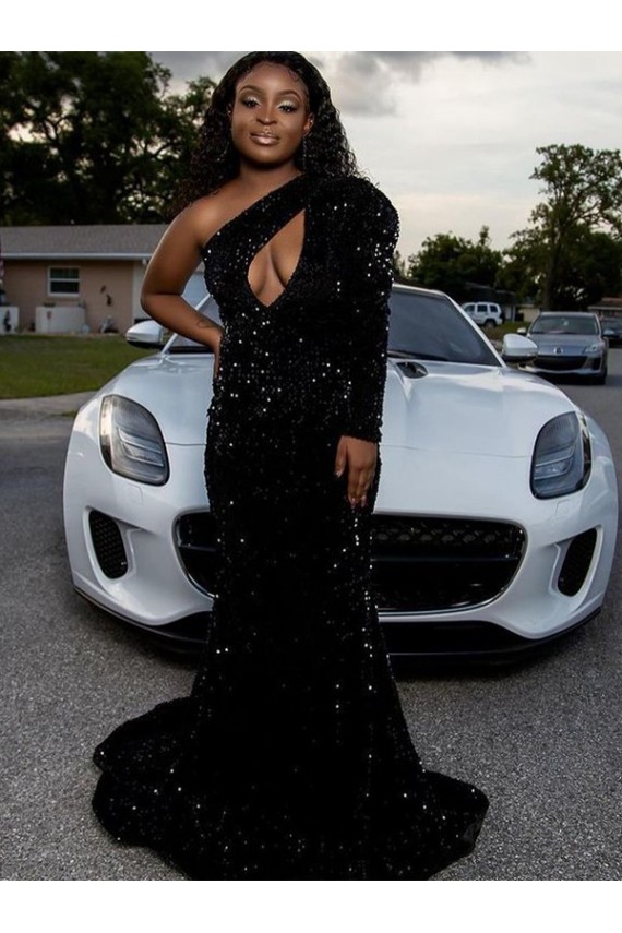 Achat Noir Fourreau Balayage train Paillettes Velours Longue Robes de bal